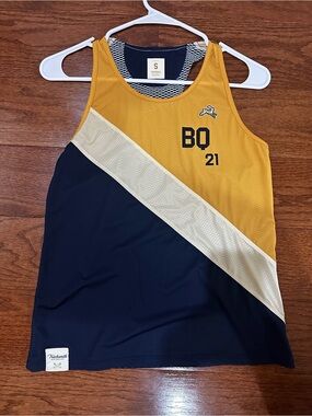 Tracksmith Mustard Gold and Navy Athletic Tank Top